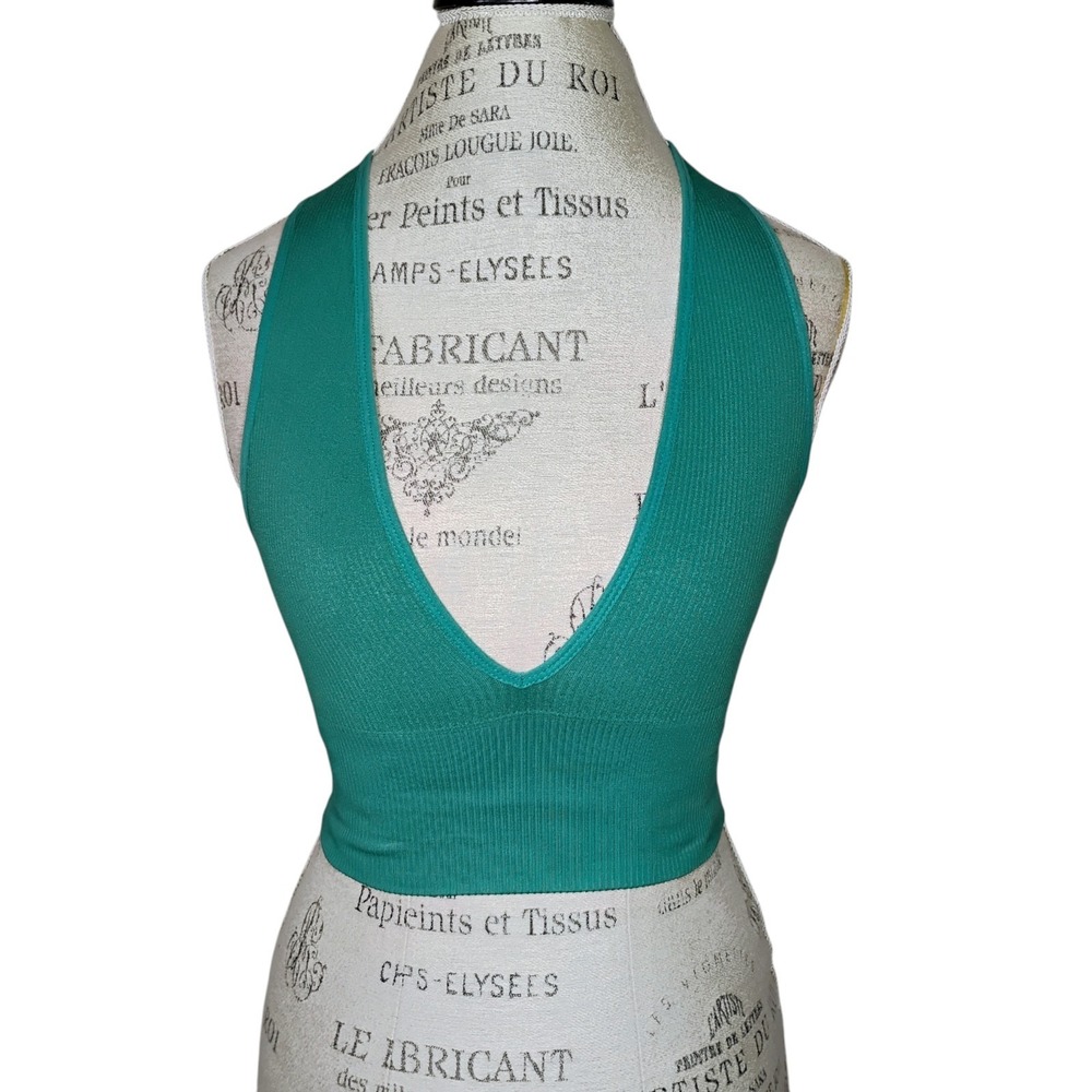Out From Under Urban Outfitters Deep V Ribbed Vest Top Turquoise Crop Size S - Picture 2 of 8